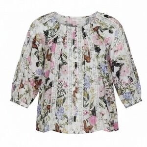 Fig + Flower Anthro Butterfly Floral Lace Trim Button Front NW